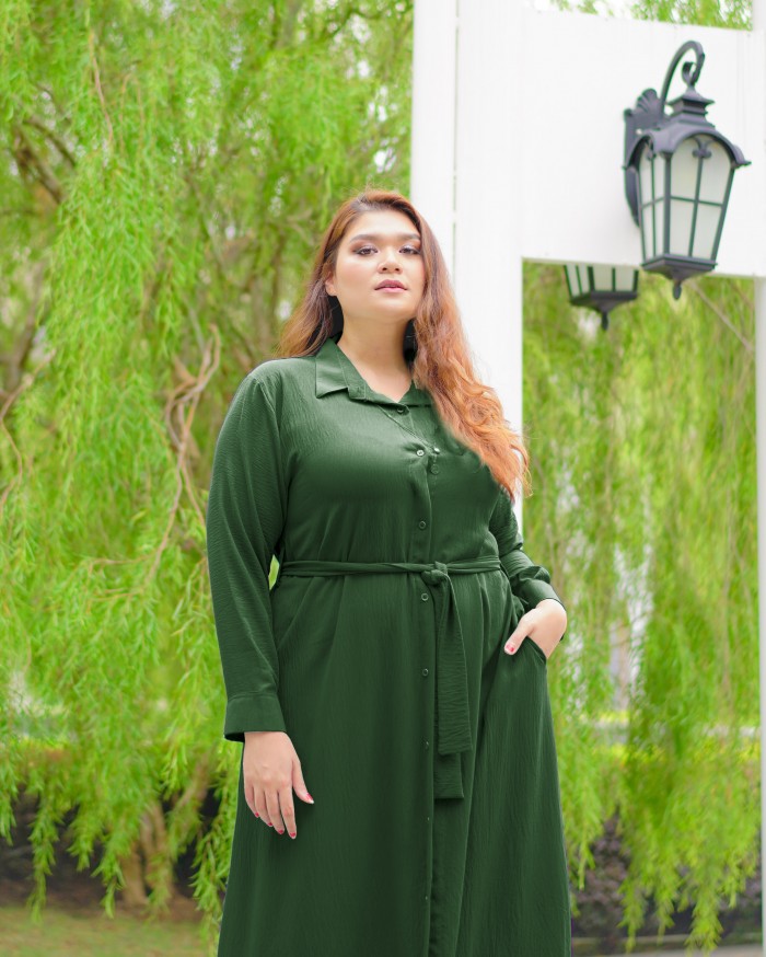 Mikayla Buttoned Dress (Emerald Green)